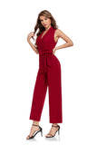 ly1382 Burgundy Women’s Sleeveless High Waist Wide Leg Romper