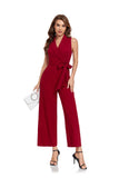 Burgundy Women’s Sleeveless High Waist Wide Leg Romper