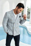 ly1096 Light Grey Casual Men's Double Breasted Blazer