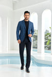 ly1052 Blue Plaid Men's Two Button Blazer