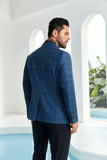 ly1052 Blue Plaid Men's Two Button Blazer