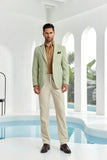 ly1050 Green Solid Color Men's Two Button Blazer