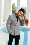 ly1095 Grey Business Men's Double Breasted Blazer