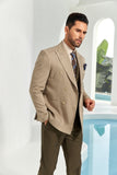 ly1090 Beige Fashion Casual Men's Double Breasted Blazer