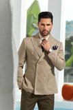 ly1090 Beige Fashion Casual Men's Double Breasted Blazer