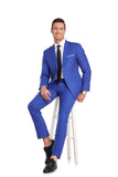 ly1341 Traje de boda de dos botones azul real de 2 piezas para hombre, chaqueta y pantalones