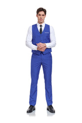 Royal Blue Men's Suits 2 Pieces Vest+Pants Set V-Neck Slim Fit Casual Waistcoat Suit