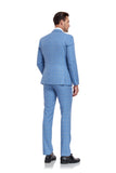 ly1335 Conjunto de traje ajustado de 3 piezas a cuadros azul claro para hombre