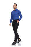 ly1339 Blue Men's Urban Stylish Casual Business Slim Fit Long Sleeve Button Up Dress Shirt