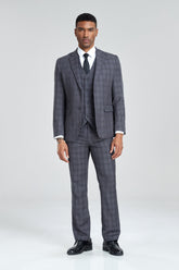 Grey Plaid Men's 3 Piece Set for Party, Wedding and Business