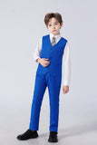 Royal Blue Fit Slim 4 Piece Boy's Formal Suits With Vest+Pants+Shirt+Tie