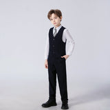 ly1290 Black Striped Modern 4 Piece Boy's Formal Suits