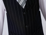 ly1674 Navy Striped Slim Fit Modern 5 Piece Boy's Formal Suits
