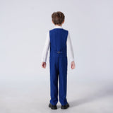 ly1675 Royal Blue Striped Slim Fit Modern 4 Piece Boy's Formal Suits With Vest+Pants+Shirt+Tie
