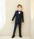 ly1283 Navy Plaid Elegant 5 Piece Boys Suits