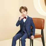 ly1598 Blue Plaid Elegant Formal 5 Piece Boys Suits