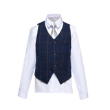 ly1602 Blue Plaid Elegant Formal 4 Piece Boy's Formal Suits With Vest+Pants+Shirt+Tie