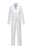 ly1610 Traje formal ajustado blanco de 4 piezas para niño con chaleco + pantalón + camisa + corbata