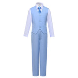 ly1603 Traje formal clásico azul claro de 4 piezas para niño con chaleco, pantalones, camisa y corbata