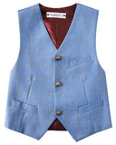 ly1753 Plaid Blue 3 Piece Kids Boys' Formal Blazer Vest and Pants Dress Suits Set