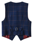 ly1574 Navy Plaid 2 Piece Kids Boys' Vest and Pants Dress Suits Set