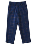 ly1746 Plaid Blue 4 Piece Boys' Formal Suit Set with Vest Pants Dress Shirt and Tie BS44