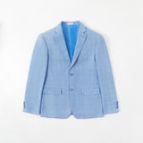 ly1328 Conjunto de traje ajustado de 3 piezas a cuadros azul claro para hombre