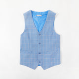 ly1328 Conjunto de traje ajustado de 3 piezas a cuadros azul claro para hombre