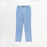 ly1328 Conjunto de traje ajustado de 3 piezas a cuadros azul claro para hombre