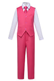 ly1411 Traje formal de 4 piezas ajustado personalizado para niños de color rosa con chaleco, pantalones, camisa y corbata