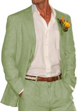 Casual Beach Wedding 2 Piece Linen Men Suits