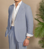 Conjunto de traje y pantalones cortos de seersucker ligeros de verano para hombre, informal, ly1133