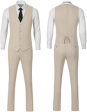 Retro Tweed Herringbone Slim Fit Notch Lapel Tuxedos Set Prom 3 Piece Men's Suit