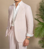 Conjunto de traje y pantalones cortos de seersucker ligeros de verano para hombre, informal, ly1133