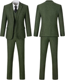 Retro Tweed Herringbone Slim Fit Notch Lapel Tuxedos Set Prom 3 Piece Men's Suit