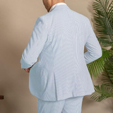 Conjunto de traje y pantalones cortos de seersucker ligeros de verano para hombre, informal, ly1133