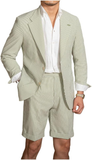Conjunto de traje y pantalones cortos de seersucker ligeros de verano para hombre, informal, ly1133