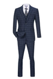Navy Plaid Men's 3 Piece Set for Party, Wedding and Business