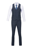 ly1652 Navy Plaid Men's 3 Piece Slim Fit Suit Set Double Breasted Blazer Vest Pants for Party, Wedding and Business