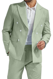 Seersucker Striped Double Breasted Blazer Pants 2 Piece Men's Summer Suit