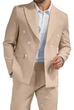 Seersucker Striped Double Breasted Blazer Pants 2 Piece Men's Summer Suit