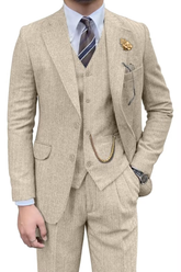 Retro Slim Fit Herringbone Tuxedos Herringbone 3 Piece Men's Suits(upgrade version)