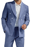 Seersucker Striped Double Breasted Blazer Pants 2 Piece Men's Summer Suit
