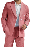 Seersucker Striped Double Breasted Blazer Pants 2 Piece Men's Summer Suit