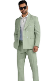 Seersucker Striped Double Breasted Blazer Pants 2 Piece Men's Summer Suit