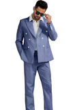 Seersucker Striped Double Breasted Blazer Pants 2 Piece Men's Summer Suit
