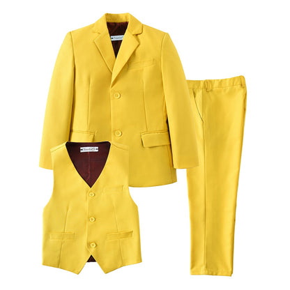 ly1429 Yellow 3 Piece Kids Boys' Formal Fit Blazer Vest and Pants Dress Suits Set