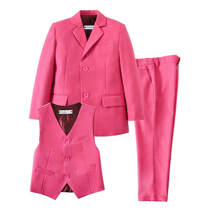 ly1430 Pink 3 Piece Kids Boys' Formal Fit Blazer Vest and Pants Dress Suits Set