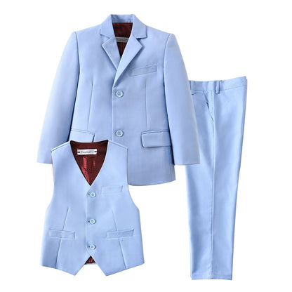 ly1427 Light Blue 3 Piece Kids Boys' Formal Fit Blazer Vest and Pants Dress Suits Set