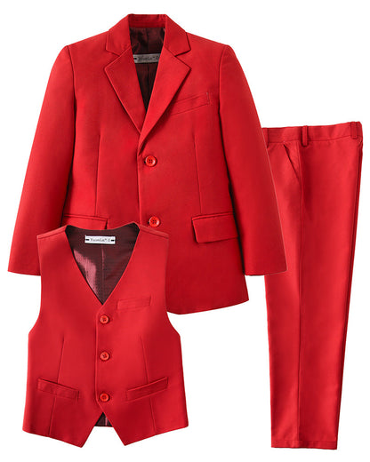 ly1757 Red 3 Piece Kids Boys' Formal Blazer Vest and Pants Dress Suits Set